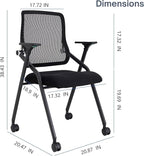 Updated Conference Room Chairs, Folding Office Desk Chair with Lumbar Support and Sliding Armrest with Casters, Stackable Office Guest Chairs & Reception Chairs, 1 Pack Black