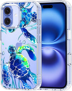 MOSNOVO Case for iPhone 16, [Buffertech 6.6ft Military-Grade Drop Protection] [Anti Peel Off Tech] Clear TPU Bumper Phone Case Cover Design - Sea Turtles