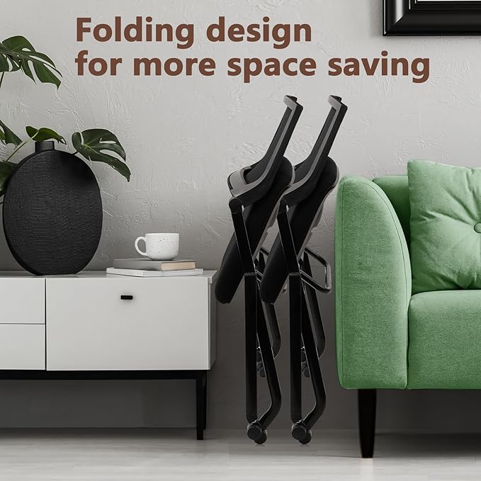 CLATINA Stackable & Foldable Conference Room Chairs, Waiting Room Chairs with Wheels & Lumbar Support, Ergonomic Mesh Bouncing Back Folding Chair for Office Meeting Schools Training, Black