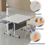 Folding Conference Table, Modern Large Conference Room Tables with Flip-Top Design, Foldable Conference Table Meeting Table with Wheels, Mobile Seminar Training Tables for Office Classroom (8, Gray)