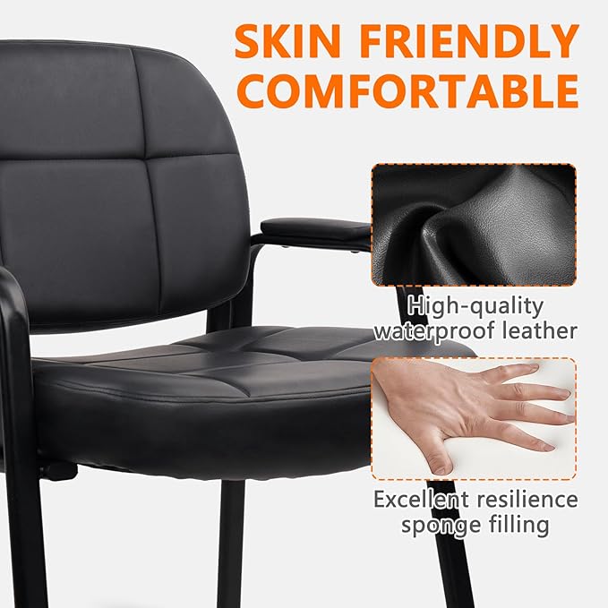 CLATINA Big & Tall 500 lbs Waiting Room Guest Chair, Leather Office Reception Chair No Wheels with Padded Arms for Elderly Home Desk Conference Room Lobby Side Salon Clinic, Black(4 Pack)