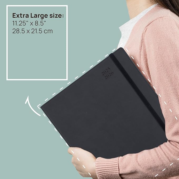 POPRUN Academic Planner 2025-2026, 8.5'' x 11.25'', Quarter-Hourly Appointment Book (July 2025-June 2026) with PU Leather Soft Cover, Dual Pockets, Monthly Tabs, 100GSM Thick Paper - Midnight Green