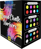 SILENART Chalk Markers for Blackboard - 24 Pack - 8 Neon & 8 Metallic & 8 Vintage Chalkboard Marker - Erasable Pen for Windows, Glass, Whiteboard and Dry Erase Board