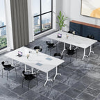 Folding Conference Table, Modern Large Conference Room Tables with Flip-Top Design, Foldable Conference Table Meeting Table with Wheels, Mobile Seminar Training Tables for Office Classroom (6, White)