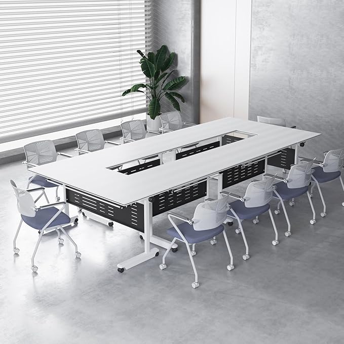 8Pack Conference Room Table, Folding Conference Table for Office Classroom, Mobile Training Tables with Casters Silent Wheels, Large Rectangular Convertible Modular Seminar Tables (L70.9in)