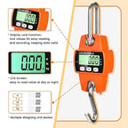 Digital Hanging Scale, 1102lb Crane Scale, 500kg Orange Digital Electronic Weighing Scale with LCD Display for Hunting, Outdoor, Bass Fishing, Big Game, Farm