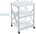 Large Printer Stand with Height Adjustable Storage Shelf, 23.6 x 23.6 Inches Square Printer Table with Industrial Wheels, Multi-use 3 Tier Rolling Printer Cart for Home Office - White