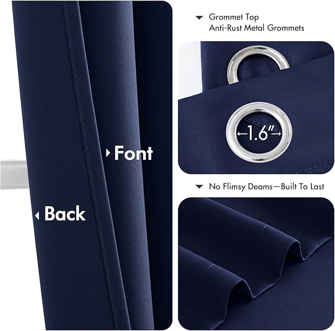 MIULEE Short Curtains for Windows - Navy Blue Blackout Half Window Curtains Thermal Insulated Privacy Drapes for Kitchen Bedroom Bathroom Grommet Top Small Basement Tiers W40 x L36 Inch 2 Panels