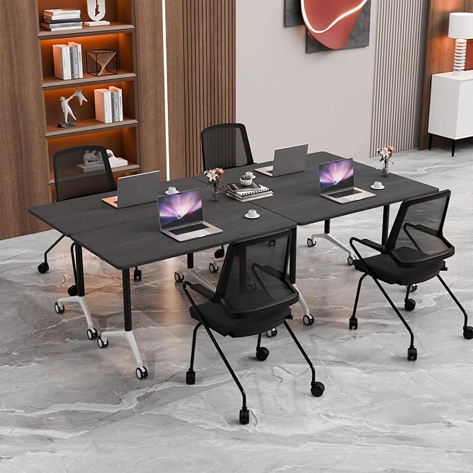 Conference Room Table with Flip-Top Design for Dynamic Meetings, Business Table Computer Desk with Heavy-Duty Frame,Foldable Seminar Meeting Tables for Home Office (6, F, 70.8IN)