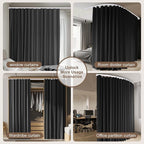 Room Divider Curtains & Flexible Bendable Tracks Set,Privacy Dividers Ceiling Track Curtain Window Blackout Curtains for Living Room Bedroom (W150 × H108 In 1 Panel Black Drape & White Rail)