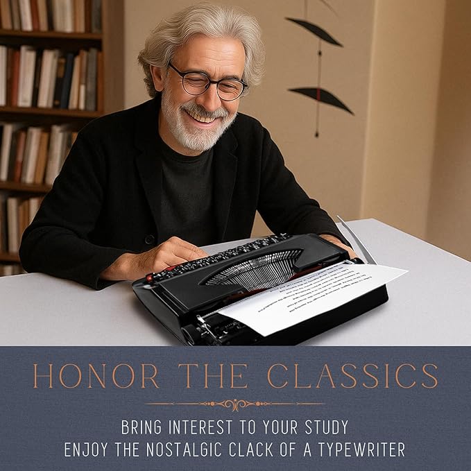 Manual Typewriter Machine – Vintage Portable Typewriter for Typing Letters – Classic Black Type Writer for Kids, Authors, and Retro Enthusiasts – Gift for Writers and Collectors