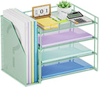Marbrasse Desk Organizer and Accessories，4-Tier Paper Letter Tray Organizer with File Holder，Desk Accessories & Workspace Desktop Organizers for School Home Office Supplies (Green)