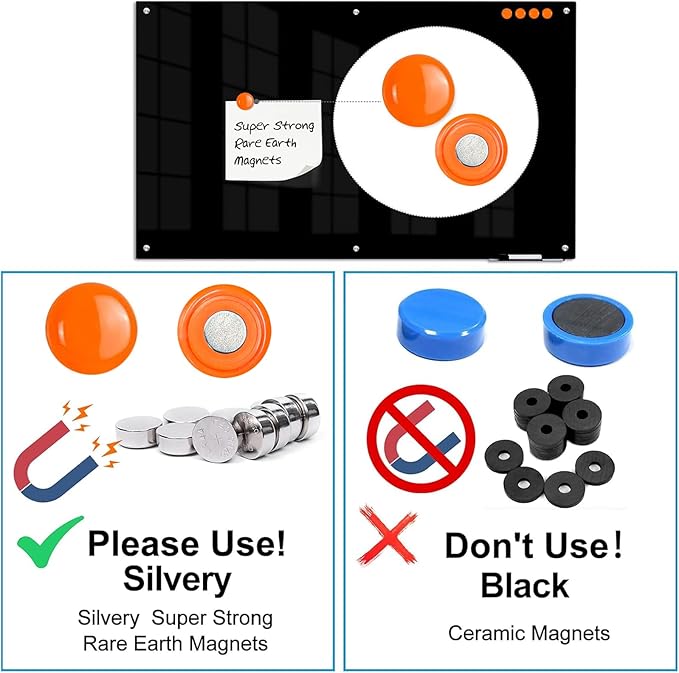 KIZZBY Black Glass Dry Erase Board - Magnetic Blackboard for Wall, 72"x36" Large Frameless Black Whiteboard for Office, Home & School