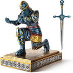 MACLARONX Kneeling Knight Pen Holder with Sword Medieval Warrior Fancy Pencil Stand for Office Desk Home Decor for Men Father Husband Armor Soldier Statue