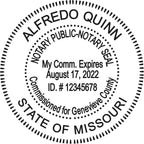 Round Notary Stamp for State of Missouri- Self Inking Stamp - Top Brand Unit with Bottom Locking Cover for Longer Lasting Stamp - 5 Year Warranty