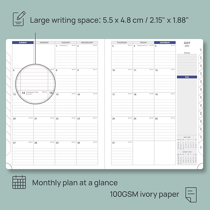 POPRUN Monthly Planner 2025-2026, 8.5'' x 11.25'', 13-Monthly Calendar (July 2025-July 2026) 15-Minute Hourly Appointment Book with Stair Tabs, Soft Cover, 100GSM Paper - Black