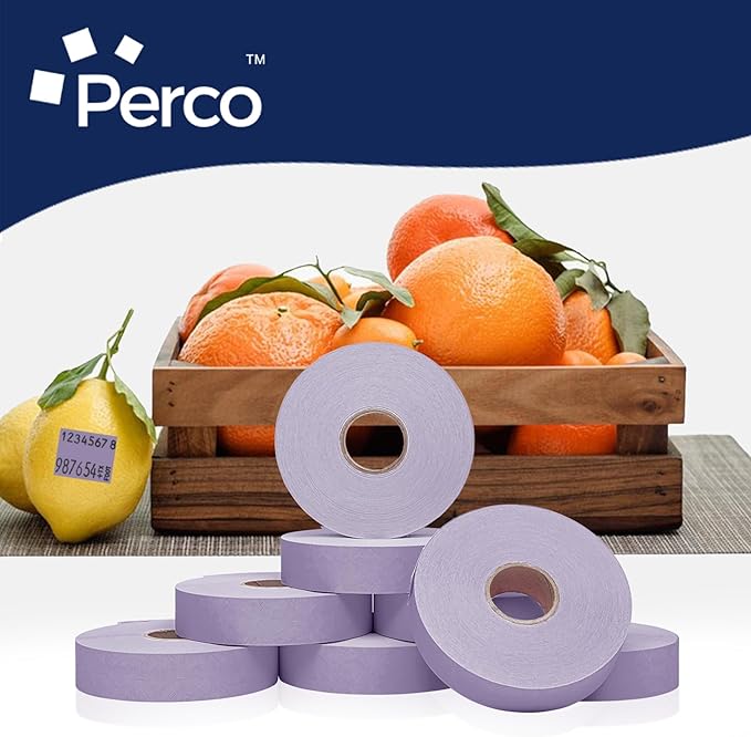 Perco Lavender Pricing Labels for Monarch 1136 - 14,000 Labels, 8 Rolls, Ink Roll Included
