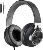 AC01 Headphones Wired Over Ear, Corded Stereo Headsets with Microphone Volume Control for Adults Teens Kids 3.5mm for Cellphones, Tablets, Laptop, Chromebook (Black Grey)