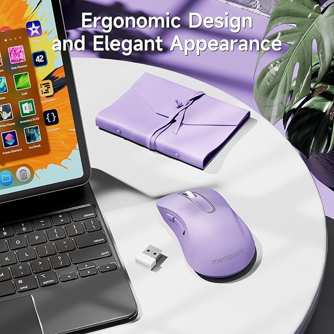 memzuoix 2.4G Wireless Mouse, 1400 DPI Computer Mice with USB Receiver, Portable Wireless USB Mouse Battery Powered Cordless Mice for Laptop, PC, Desktop, 5 Buttons (Lilac)
