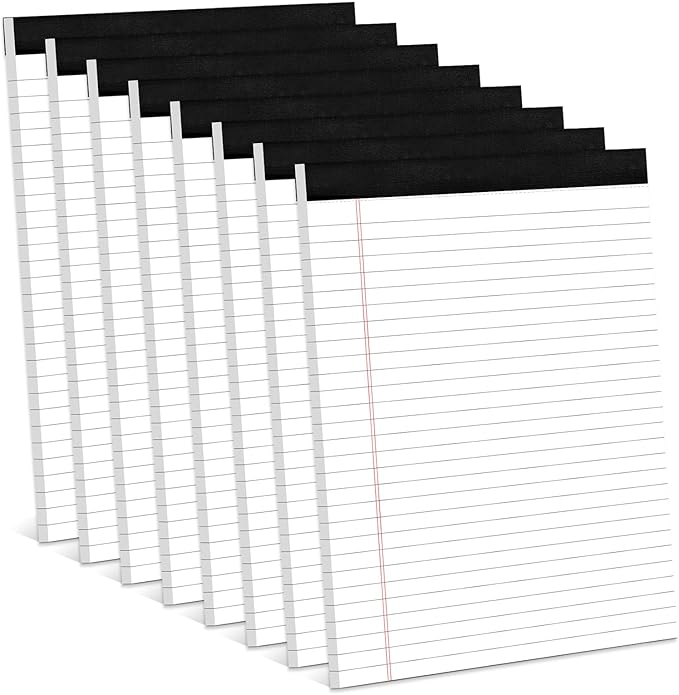 8 Pack White Legal Pads 8.5 x 11 Wide Ruled Note Pads 8.5 x 11" Legal Ruled Writing Pads for School 30 Sheets White Lined Paper Pads Notebook for Work Legal Notepads for Office Pad of Paper for Home