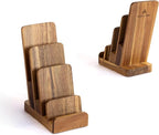 Brochure Holder - 4-Tier Acacia Wood Brochure Display Stand - Waterproof Flyer Stand w/Non-Slip Base - Handmade Flyer Holder for Flyer Display, Menu Holder, Pamphlet & Business Cards- [Pack of 1]