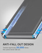 typecase Mens Wallet Card Holder: Pop Up Aluminum Case, Premium Genuine Leather, Smart, RFID Blocking, Slim, Minimalist, Front Pocket - 9-14 Card Capacity | ID Window | Cash Slot - Deep Grey