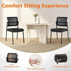 CLATINA Stackable Waiting Room Chair with Adjustable Mesh Backrest, Armless Office Guest Reception Chairs with Leather Cushion and Ergonomic Lumbar Support for Conference Lobby Side School, Black