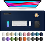 Aothia Leather Desk Pad Protector, Mouse Pad, Office Desk Mat, Non-Slip PU Leather Desk Blotter, Laptop Desk Pad, Waterproof Desk Writing Pad for Office and Home (Dark Blue,23.6" x 13.7")