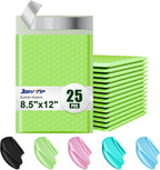 Poly Bubble Mailers 8.5x12 Inch, 25 Pack Padded Envelopes for Shipping, Package Envelopes with Self Seal Adhesive, Waterproof Padded Mailers (Light Green, Bulk #2)