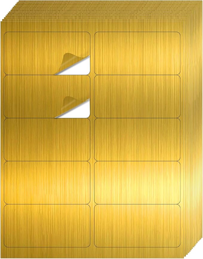STARLIBOO Shipping Labels Stickers, 2"×4" Gold Printable Mailing Labels for Laser/Inkjet Printing- Matte Gold, Permanent Adhesive Stickers