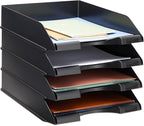 Stockroom Plus Letter Trays - 4-Pack, Black, 10 x 13.5 x 2.5 in - Stackable Paper Trays & Desktop File Organizer - Mail Organizer & Document Storage