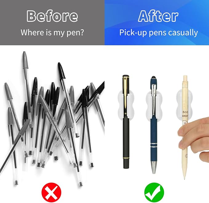 12PCS Pen Holder for Desk, Upgraded Adhesive Pen Pencil Holder for Desk Wall Clipboard Car Silicone Pens Markers Pencils Organizer Teacher Supplies Office Supplies (12PCS White)