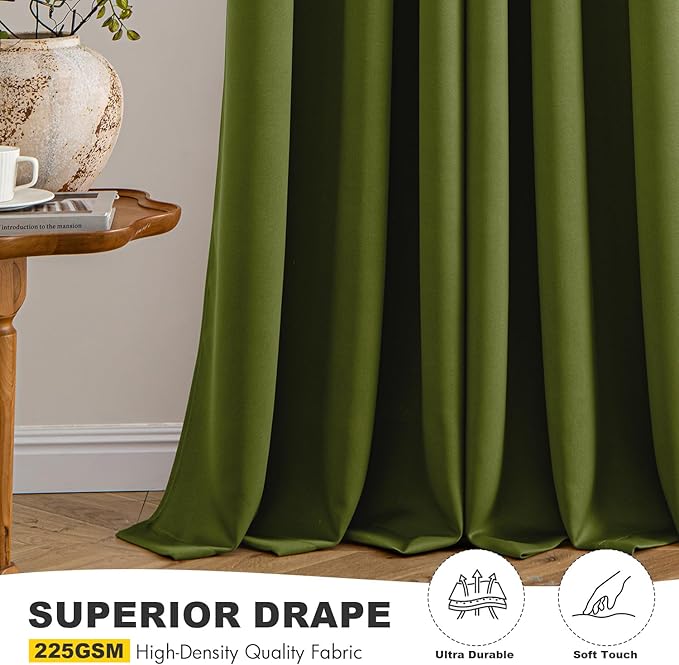 MIULEE Light Olive Green Blackout Curtains for Bedroom Living Room 84 Inches Long 2 panels, Thermal Insulated Room Darkening Drapes Grommet Top Noise Reducing Light Blocking Window Curtains 40x84 Inch