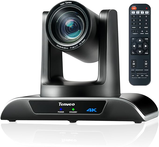 Tenveo UHD 4K PTZ Conference Room Camera 12X Optical Zoom USB3.0/HDMI Wide View Angle, 4K PTZ Camera for Video Conference Church Services Worship Events, Zoom/OBS/YouTube Live Streaming