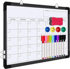 Polegas Dry Erase Whiteboard Calendar, Magnetic White Board Dry Erase Calendar, 16" X 12" Monthly Calendar Whiteboard for Wall, Small Double Side Board to Do List for Home, School, Office (Black)