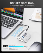 ORICO 4-Port USB 3.2 Gen 2 Hub 10Gbps with 2 USB A +2 USB C, Aluminium Hub with 1.64Ft USB-C Cable and USB-A Adapter USB Splitter for iMac, MacBooks, Mac mini