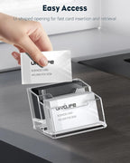 Uniclife Acrylic Business Card Holder for Desk 2 Slots Clear Business Card Display Stand for Men & Women Desktop Business Card Organizer Card Stand for Office Home Exhibition, 120 Card Capacity