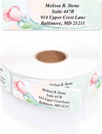 Soft Rose Watercolor Designer Rolled Address Labels with Elegant Plastic Dispenser