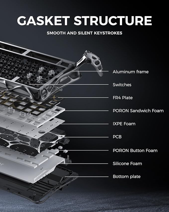 GravaStar Mercury K1 Pro Wireless Mechanical Gaming Keyboard, 75% Layout RGB Custom Keyboard, Hot-Swappable Linear Switches – Aluminum Alloy, Interstellar Silver Brushed Metal Look