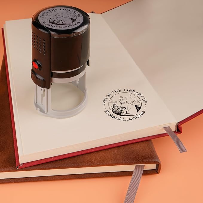 Custom Self Inking Stamp | Book Stamp Personalized Library Gifts for Book Lovers, Readers, Teachers (Cat 01)