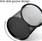 Ameceres 4 Packs Wire Mesh Pencil Holder Metal Pen Cup Desk Pen Organizer Case Pencil Jar Black for Office Home (Black)