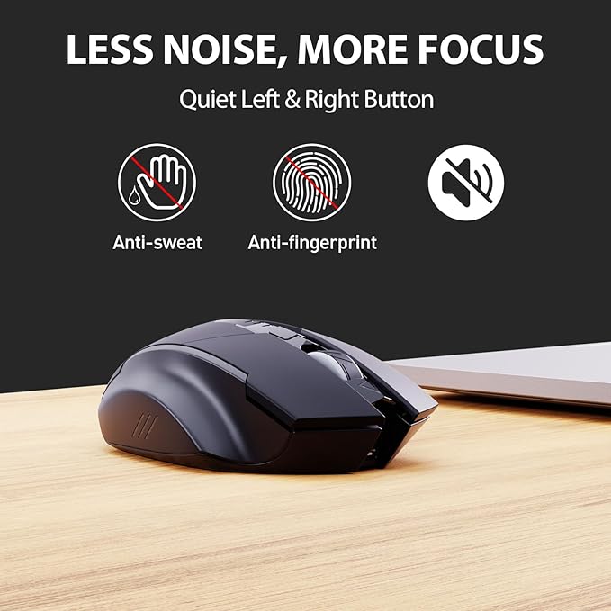 INPHIC Multi-Device Bluetooth Mouse, Upgraded Visible Battery, 2400 DPI, Silent Ergonomic Computer Wireless Mouse for Laptop, Mac, PC etc.