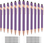 12 PCS 2 in 1 Stylus Ballpoint Pen with Stylus Tip, 1.0 mm Black Ink Metal Pen Stylus Pen for Touch Screens (Light Purple)