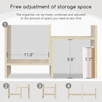 Jerry & Maggie Desktop Organizer Office Storage Rack Adjustable Wood Display Shelf Free Style Double H, Multi-Functional Mini Bookshelf for Desk Natural Stand (White Wood Tone)