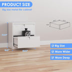 Metal 2 Drawer Lateral File Cabinet with 2 Lock - Wide Filing Cabinet for Letter/Legal/F4/A4 Hanging Files - Includes Business Card Holder,Home Office School Storage,White