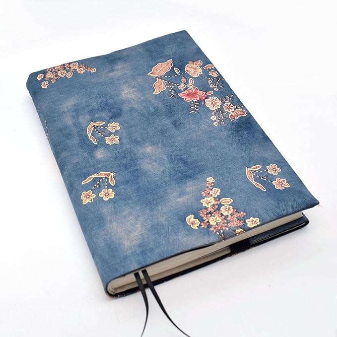 BLBMH Book Covers for Paperbacks Fit for 5.5x8.5 inch Adjustable Book Jacket Cover for Women Over 15 Soft Cloth Protector for Bible Novels Notebook Journal Book Lovers Gifts - Flower 3 Blue 8.5in