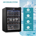 COWSAR 37 Bottle Wine Fridge, ETL Approved Freestanding Beverage Refrigerator with Smart Temp Control, 4.45 Cu.Ft. Mini Fridge Wine Cooler with Child Lock& Wavy Wire Shelves for Kitchen Bar, Black