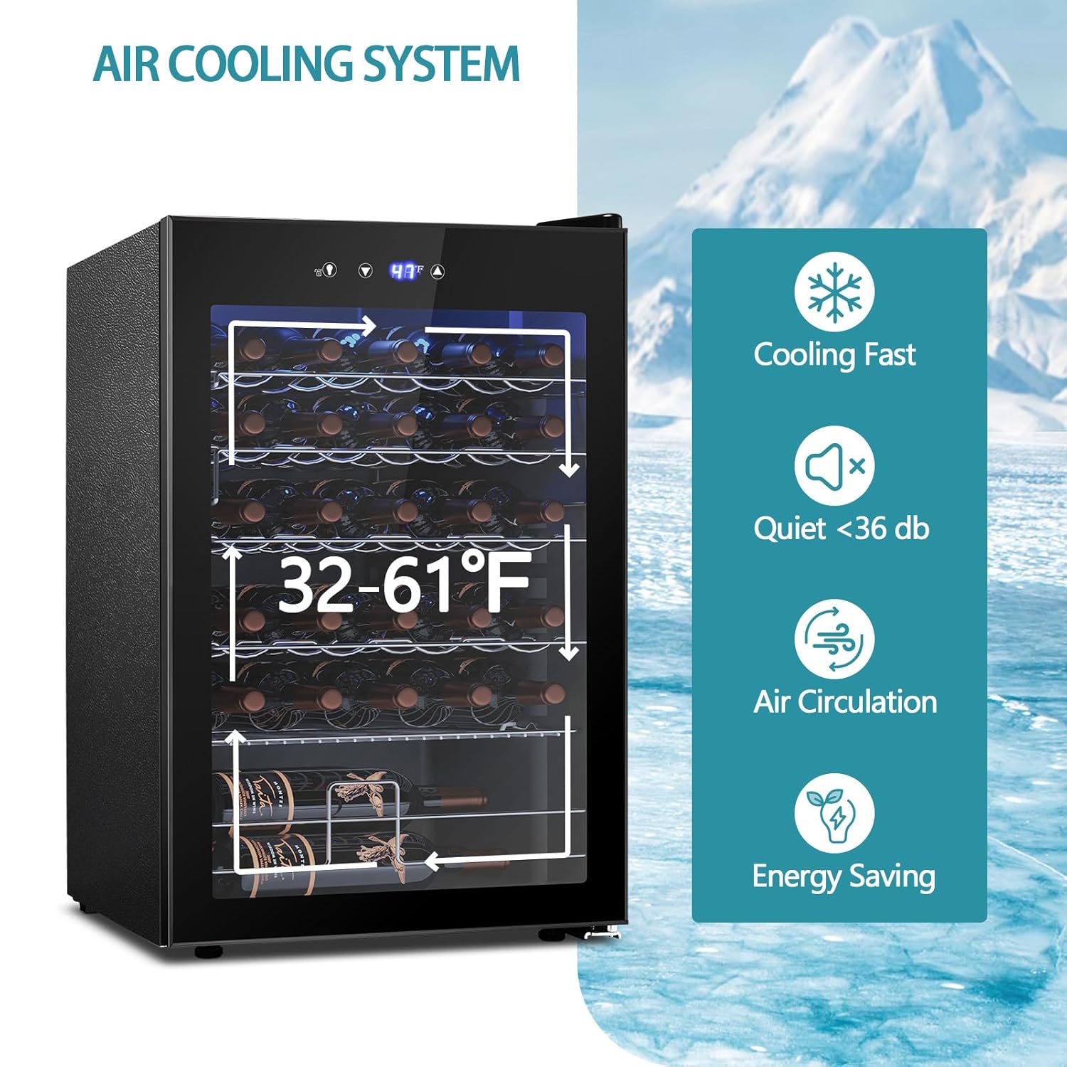 COWSAR 37 Bottle Wine Fridge, ETL Approved Freestanding Beverage Refrigerator with Smart Temp Control, 4.45 Cu.Ft. Mini Fridge Wine Cooler with Child Lock& Wavy Wire Shelves for Kitchen Bar, Black