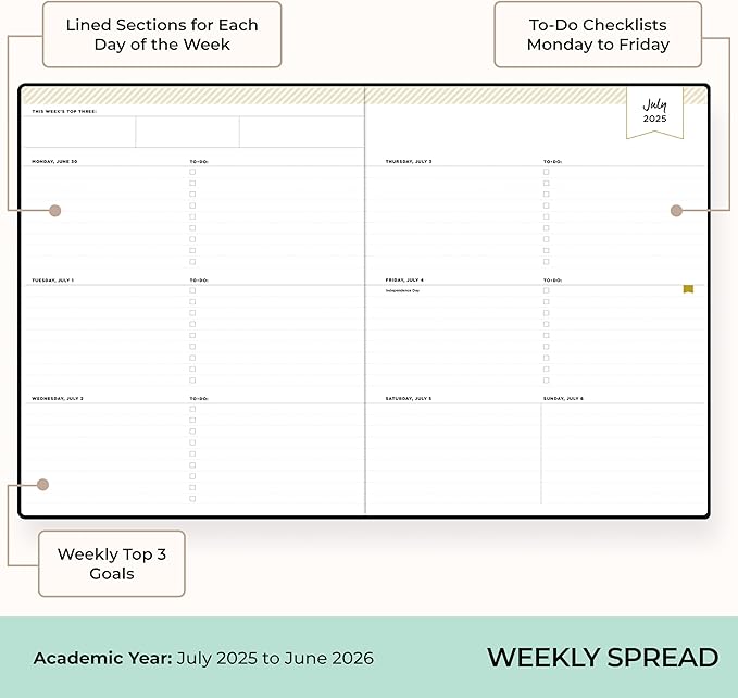 Blue Sky Day Designer 2025-2026 Academic Year Weekly and Monthly Planner Calendar, July 2025 - June 2026, 12-Month, 8" x 10", Faux Leather Cover, Bookbound, Black