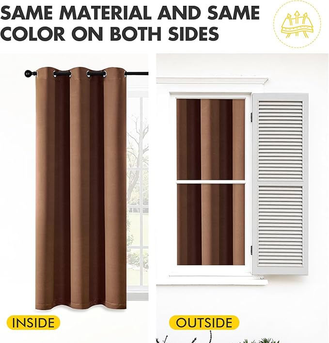 MIULEE Bedroom Blackout Curtains Thermal Insulated Room Darkening Drapes for Living Room Kitchen Grommet Top Light Blocking Window Treatment Curtains, 40 x 45 Inches Long, 2 Panels, Mocha Brown